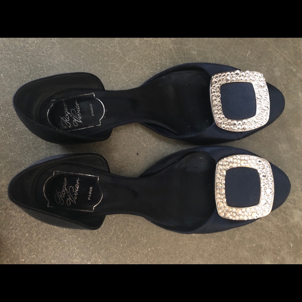 Roger Vivier Chips Crystal-Buckle Flat, DarkBlue 7